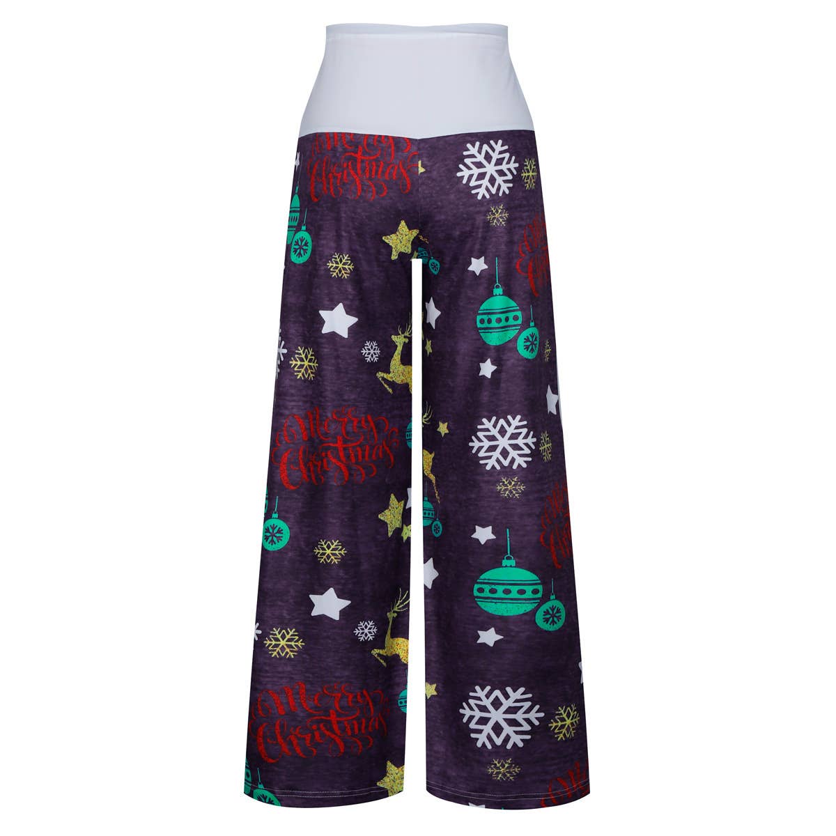 Christmas print patchwork lace-up wide-leg pants
