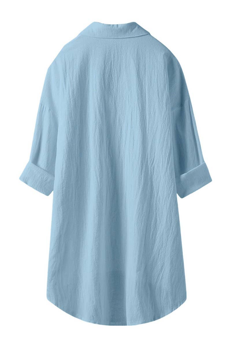 CWTSTL2876_SOLID COLOR HIGH AND LOW COTTON AND LINEN SHIRT