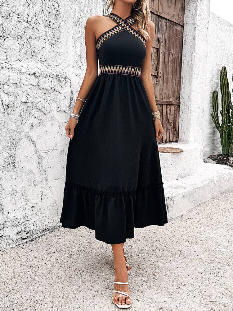 Elegant dress with neck and high waist