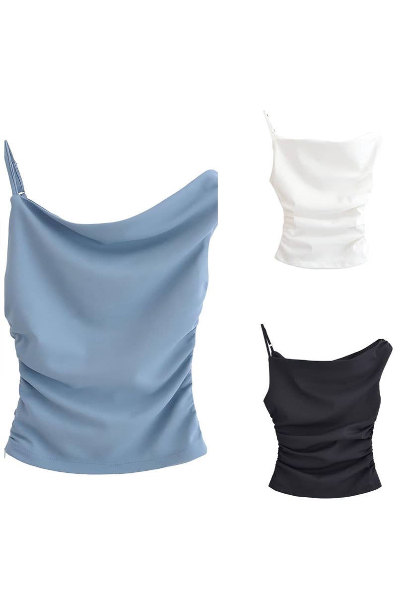 CWTTSL0356_FASHION PERSONALITY PLEATED ASYMMETRIC TOP