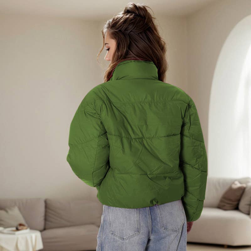 CONTRASTING COLOR ZIPPER STAND-UP COLLAR JACKET