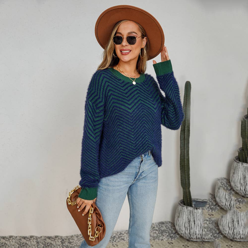 CREW-NECK PULLOVER LONG-SLEEVED KNIT SWEATER