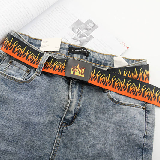 CWABE0947_FASHION HIP HOP MEN'S CANVAS FLAME BELT