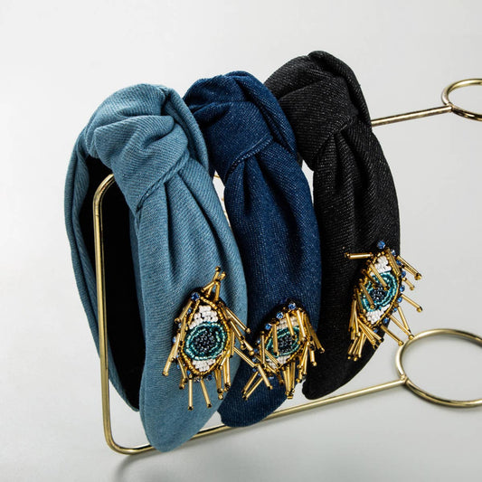 FASHIONABLE EVIL EYE DENIM HEADBAND