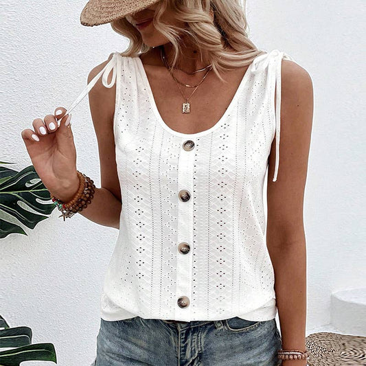 CASUAL SOLID COLOR SINGLE-BREASTED U-NECK VEST