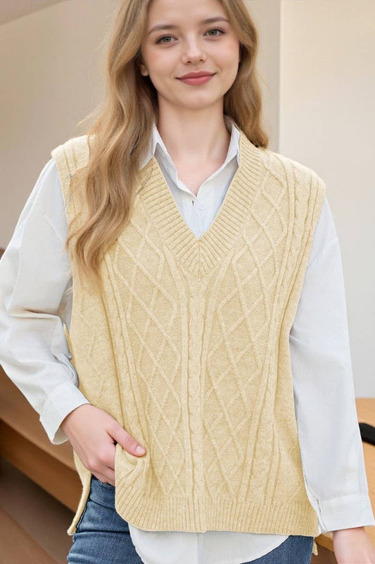 CWOV00140_SOLID COLOR V-NECK LOOSE WAISTCOAT KNITTED VEST