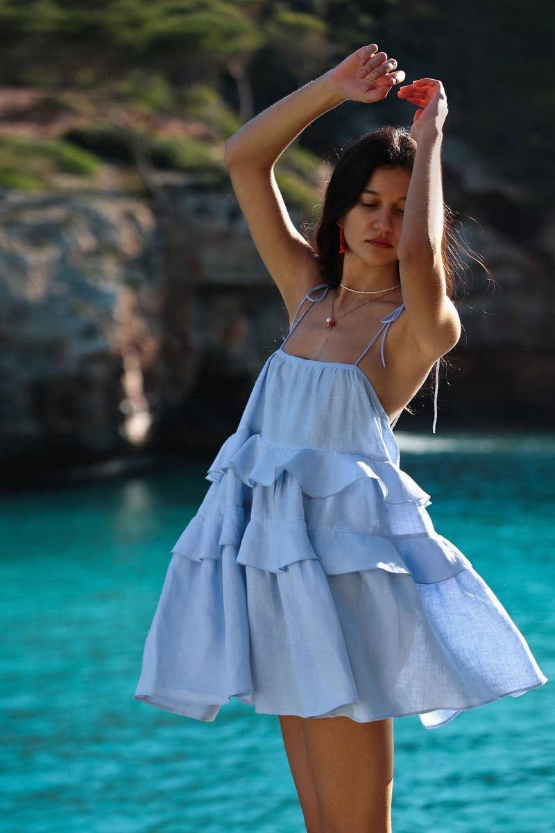 CWDSD7816_SUMMER LAYERED RUFFLE BACKLESS MINI DRESS