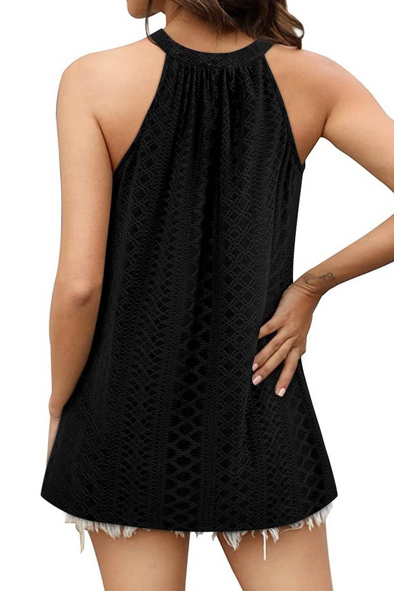CWTTK0442_CASUAL CREW NECK EYELET SLEEVELESS TANK TOP