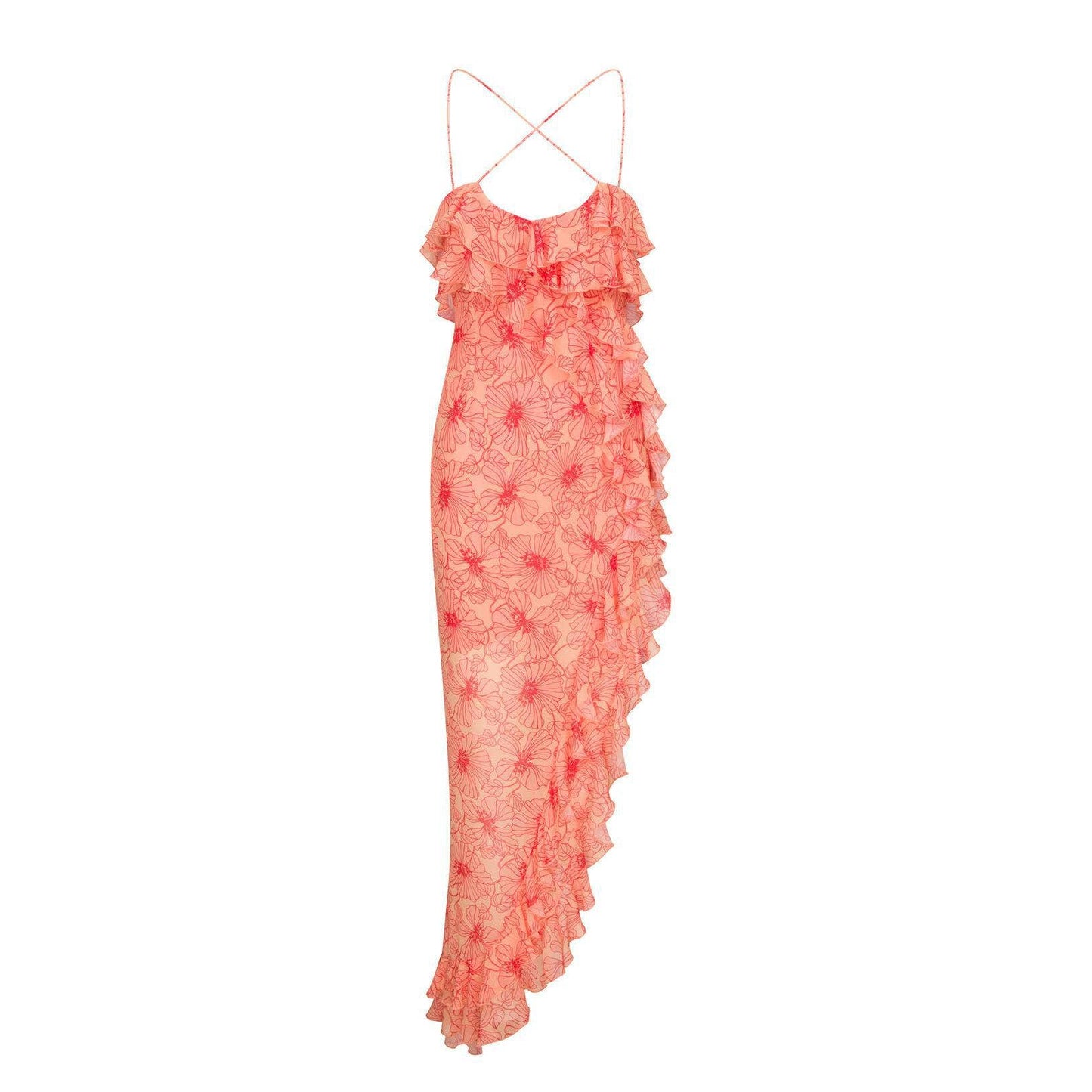 FLORAL DRESS WITH CROSSED WOODEN EARS
