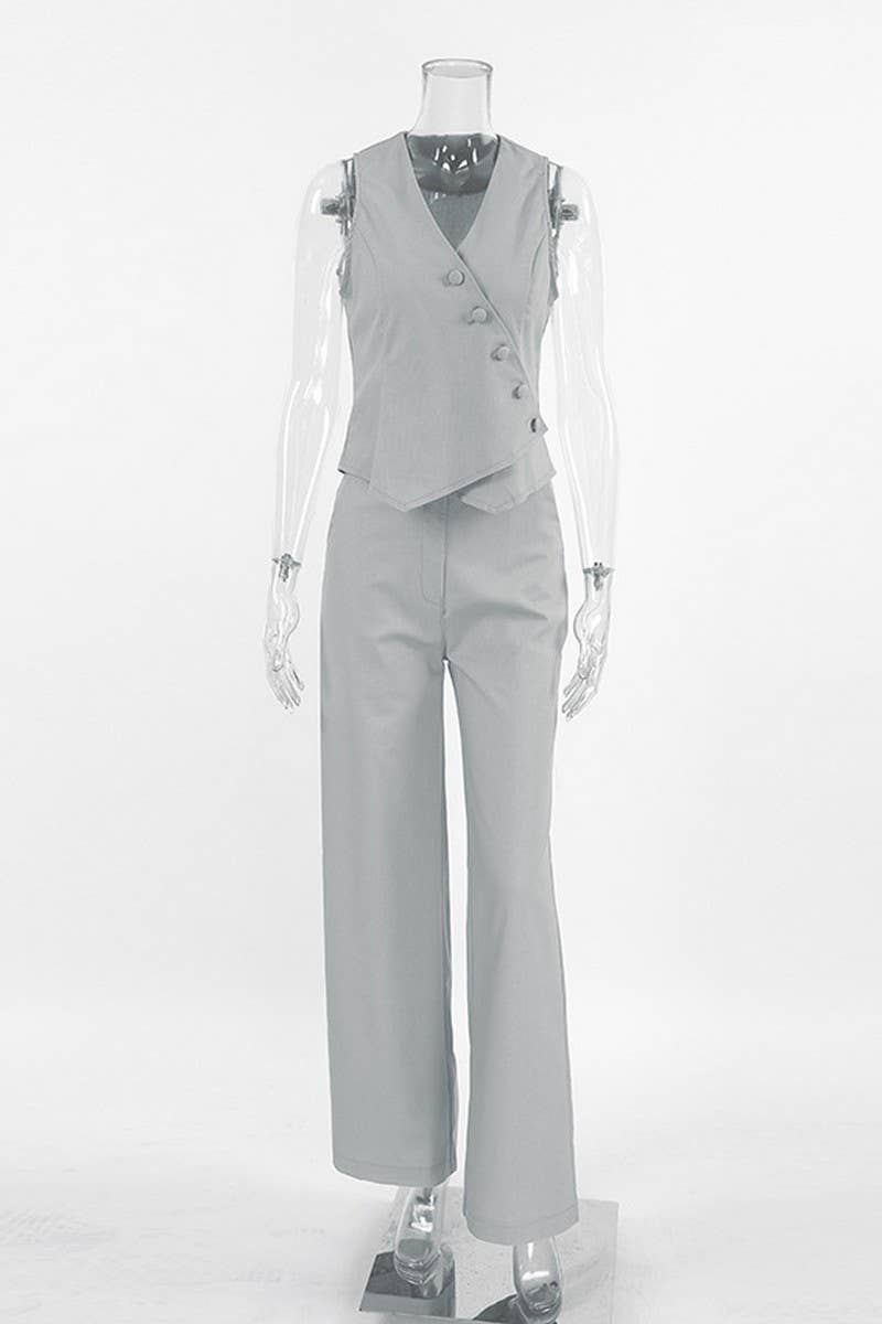 CWSTB1479_SUIT VEST COTTON AND LINEN STRAIGHT PANTS SUIT