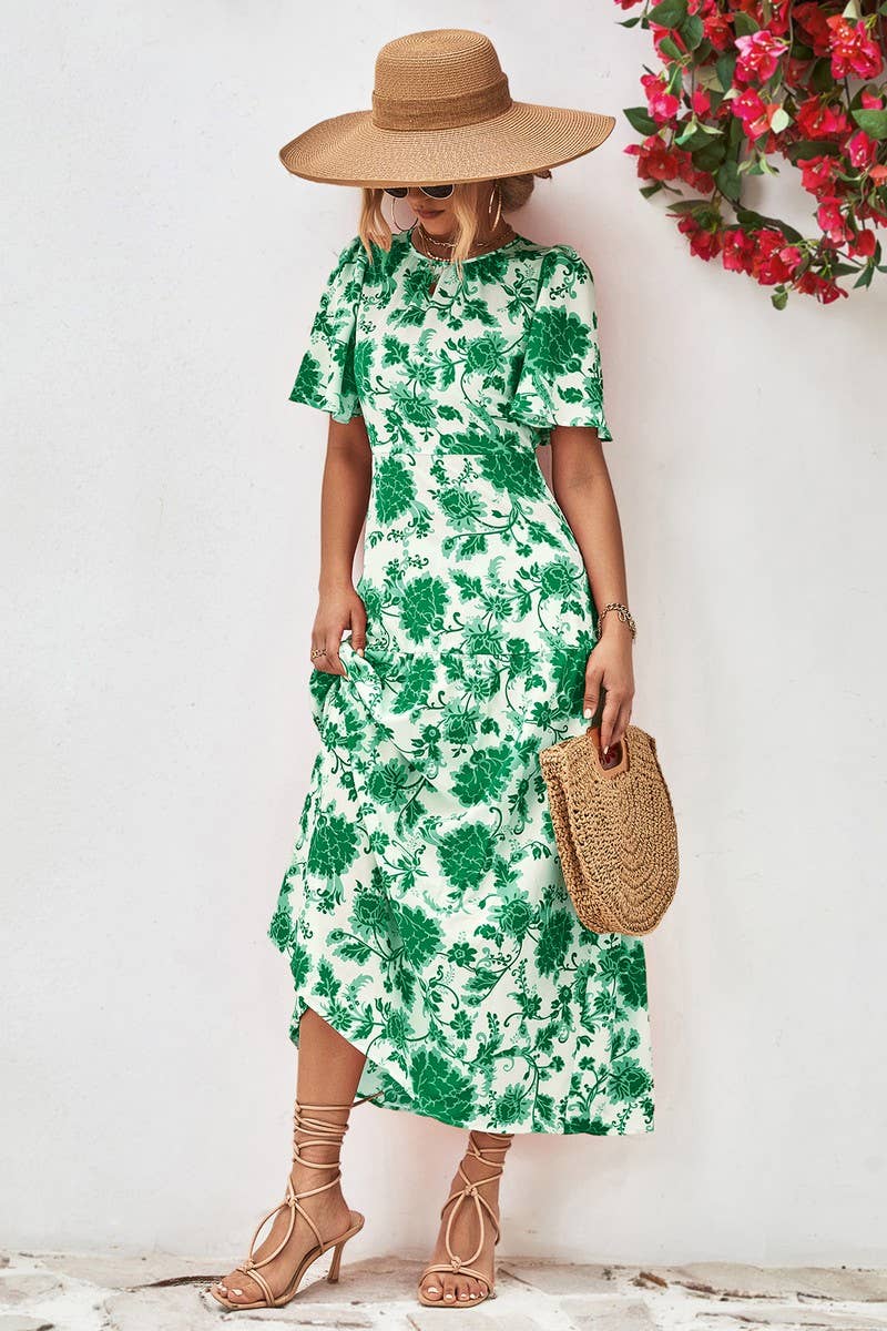 CWDMD2773_CREW NECK PRINTED FITTED MIDI DRESS