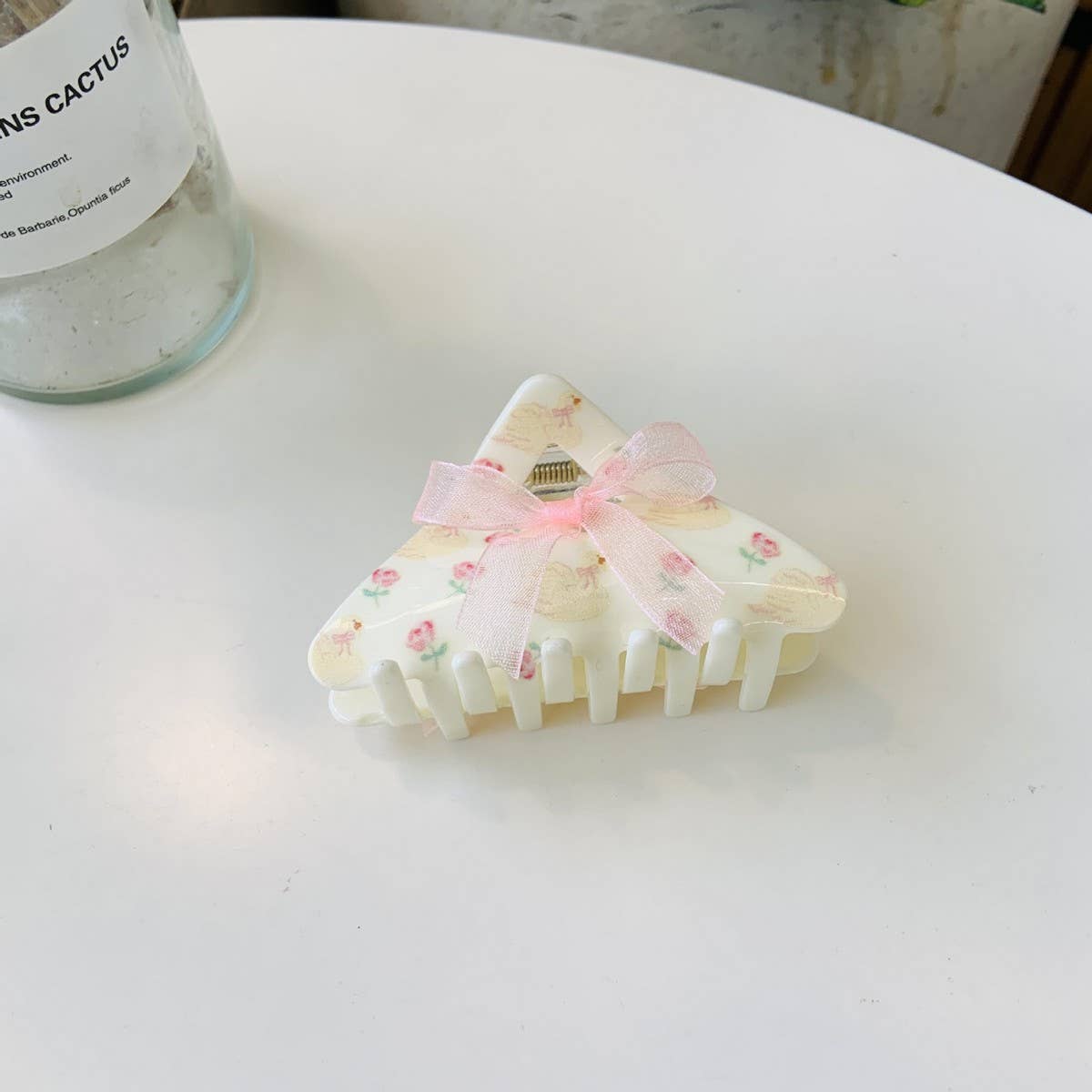 CWAHA1536_FLORAL BOW FLOWER TRIANGLE HAIR CLAW CLIP