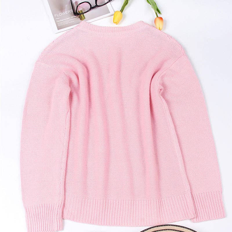 CREWNECK TWIST SOLID COLOR KNIT PULLOVER SWEATER