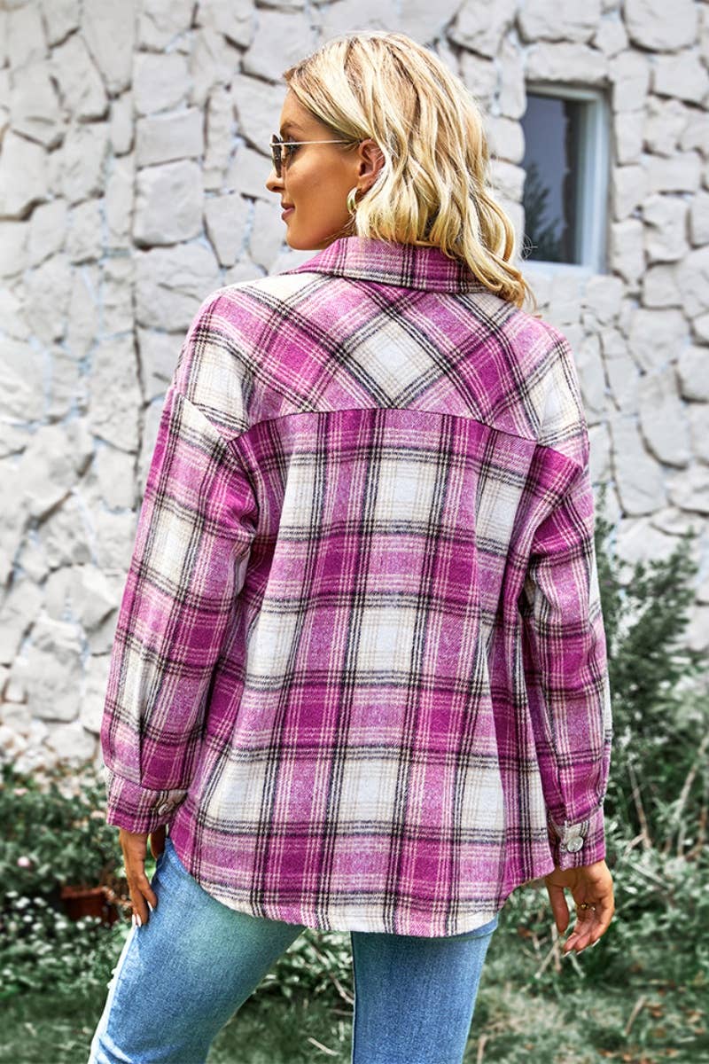 CWTSTL1712_AUTUMN PLAID SHIRT LONG SLEEVE TOP COAT