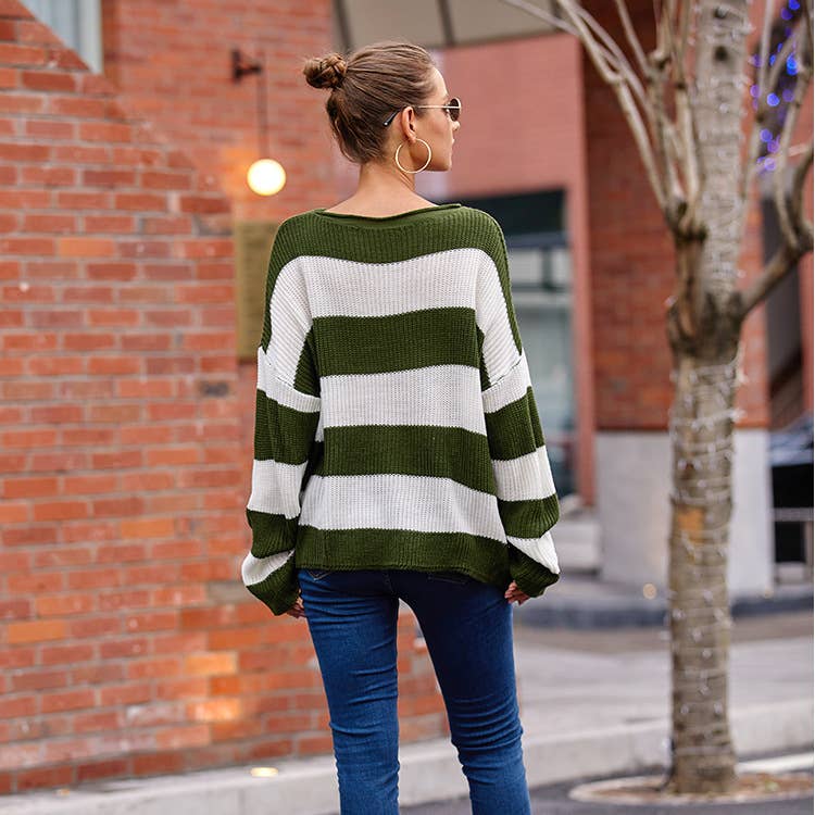 CREW-NECK STRIPED SWEATER WITH ROLLED EDGE