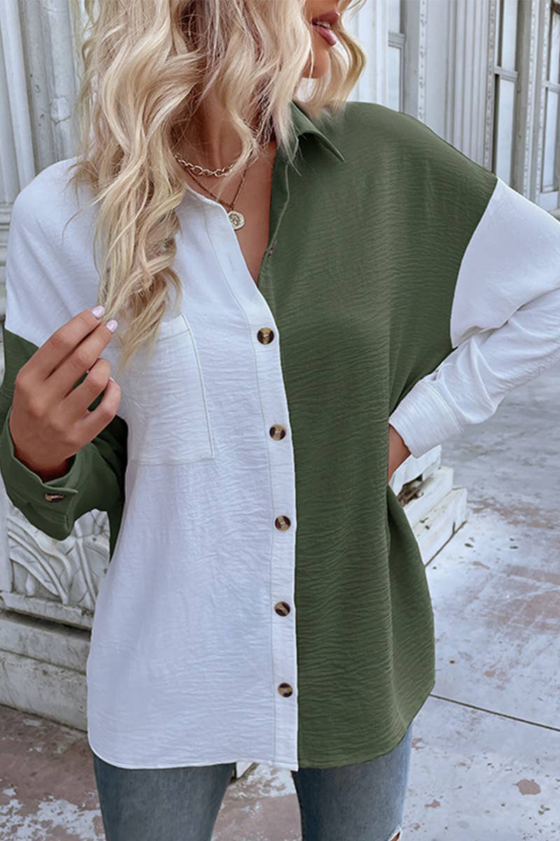 CWTDSL0121_ARLY SPRING CASUAL COLORBLOCK LONG SLEEVE SHIRT