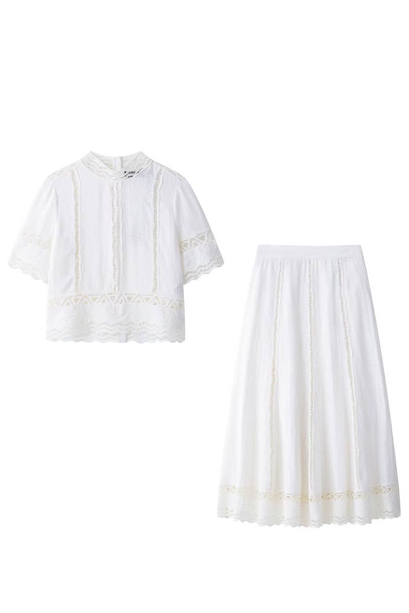CWSBSS0062_CROCHETED SHORT-SLEEVED SHIRT + SKIRT GENTLE SUIT