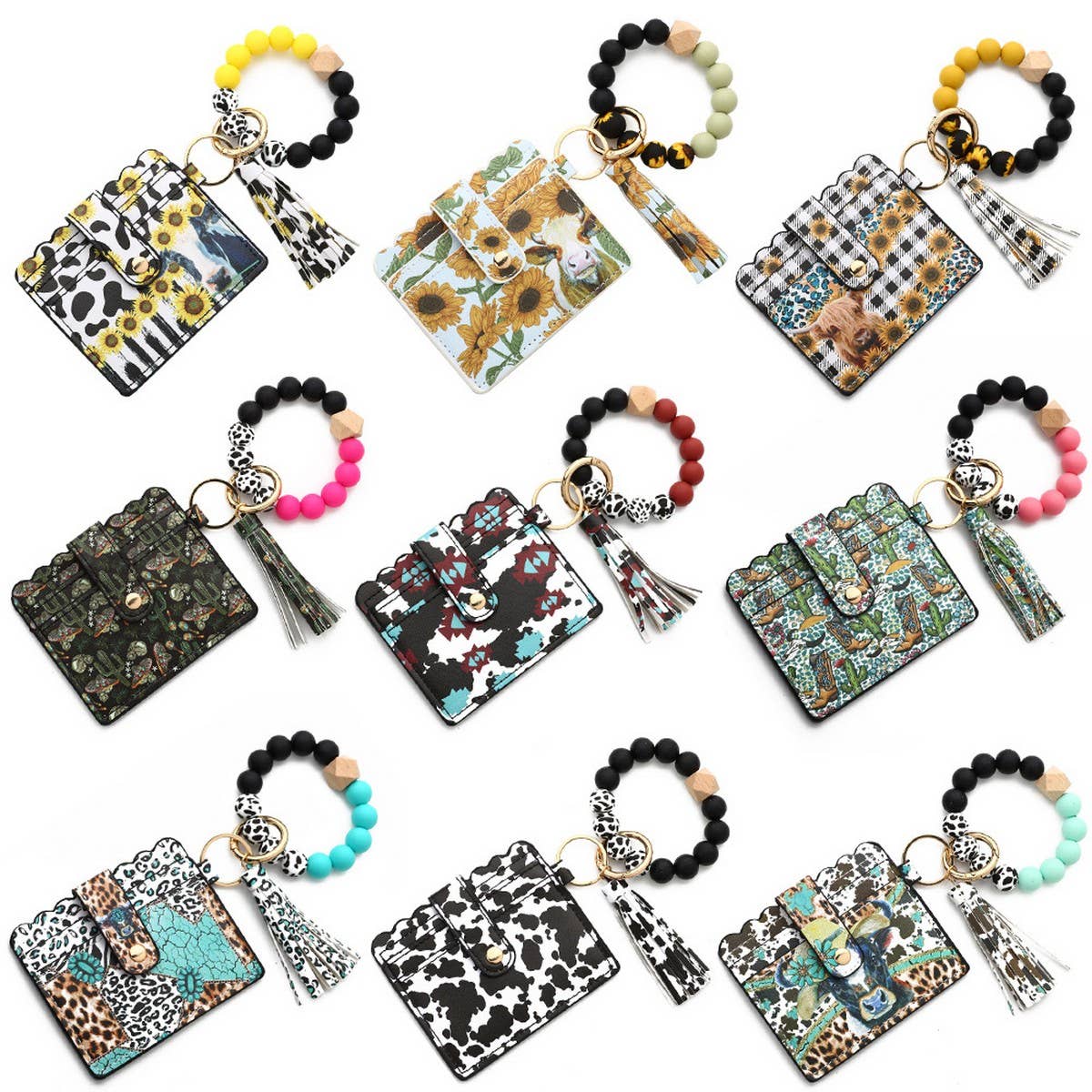 Western Bull Card Wallet with Beaded Keychain_CWAB4948