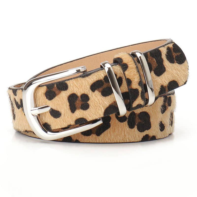 Leopard-print double ring women's belt