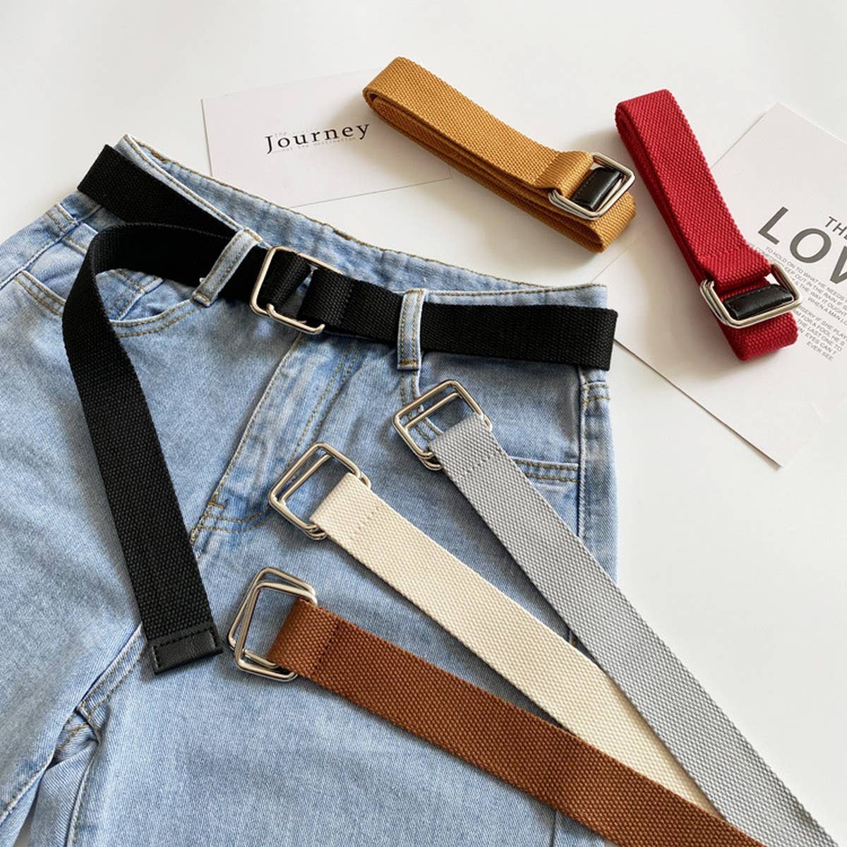 CANVAS SIMPLE DOUBLE BUCKLE DECORATIVE BELT_CWABE0661