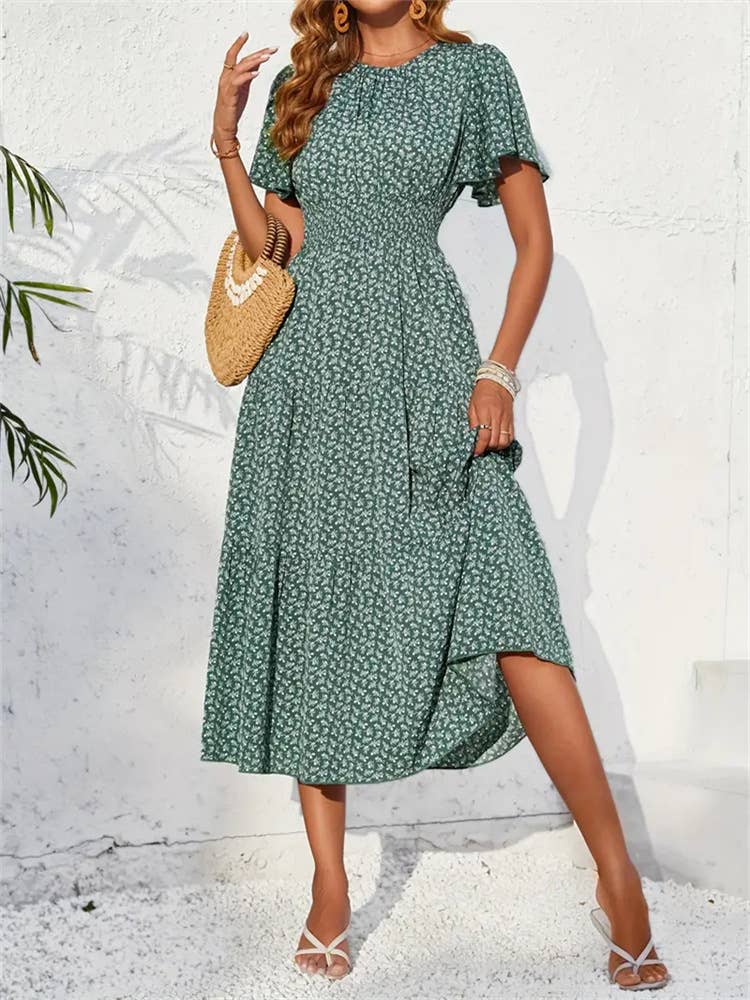 Floral dress with lotus sleeves