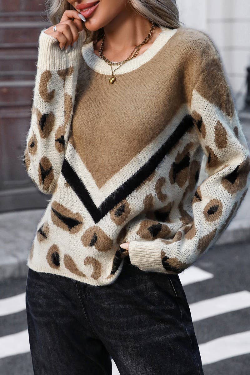 CWOSWL6953_FUZZY LEOPARD PRINT KNIT PULLOVER SWEATER