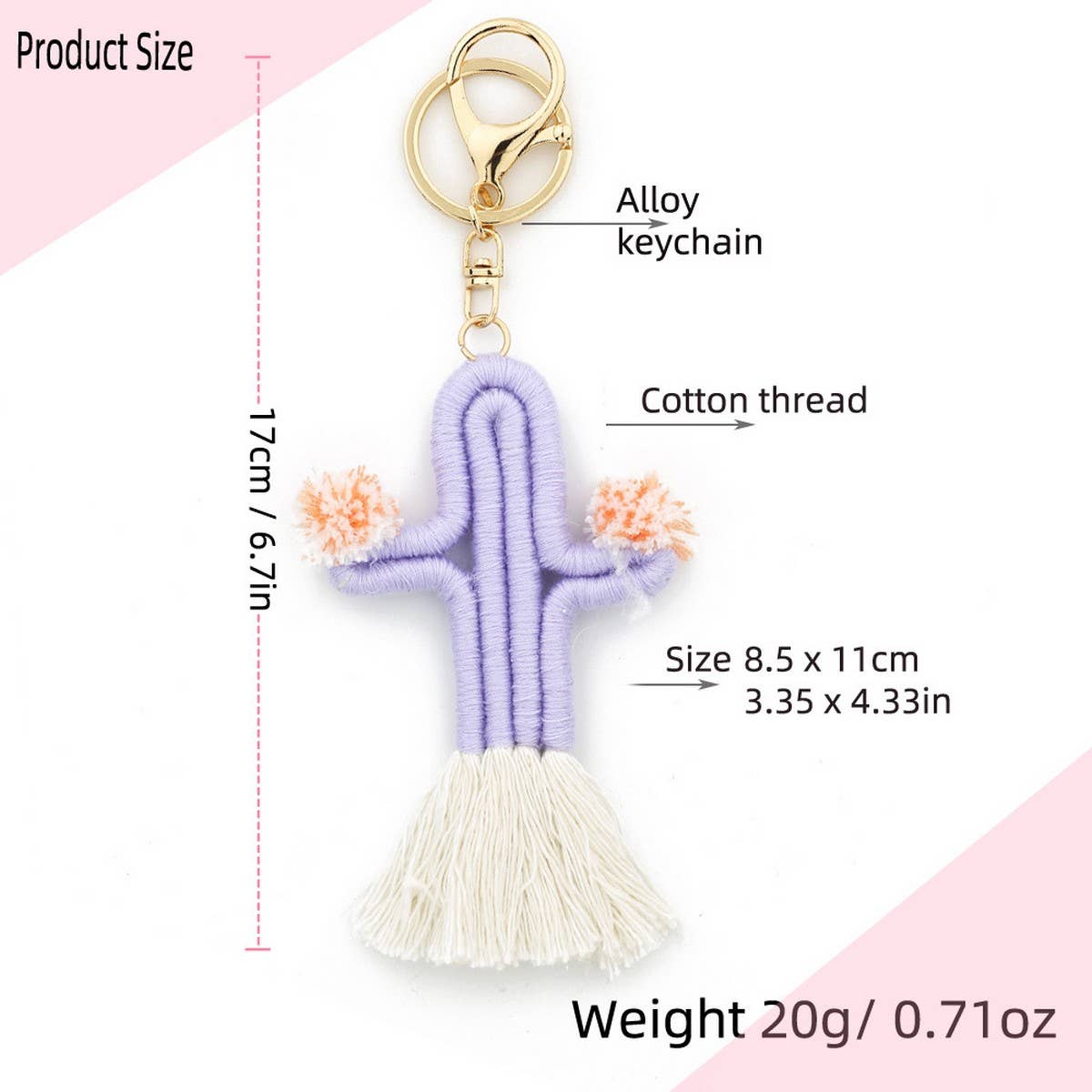 Handmade Cactus Keychain Colorful Cotton Rope_CWAB5025