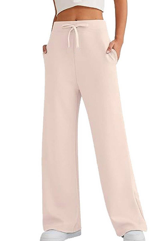 CWBLP0703_SOLID COLOR CASUAL LACE-UP WIDE-LEG SWEATPANTS