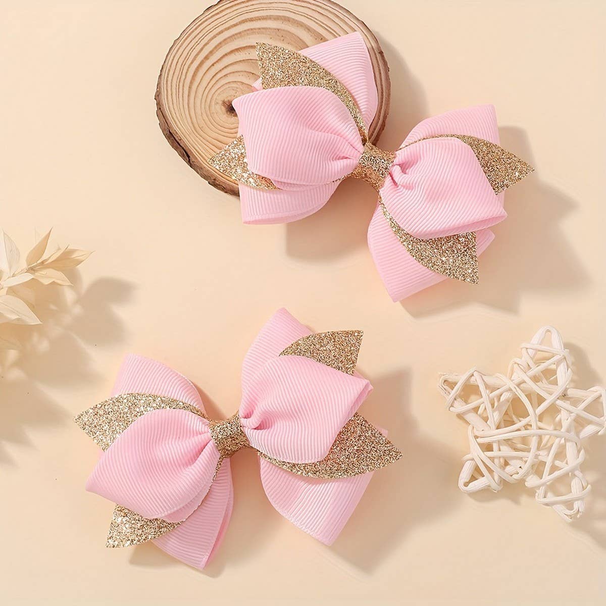 Glitter Bow Hair Clip Set for Girls Party Wear