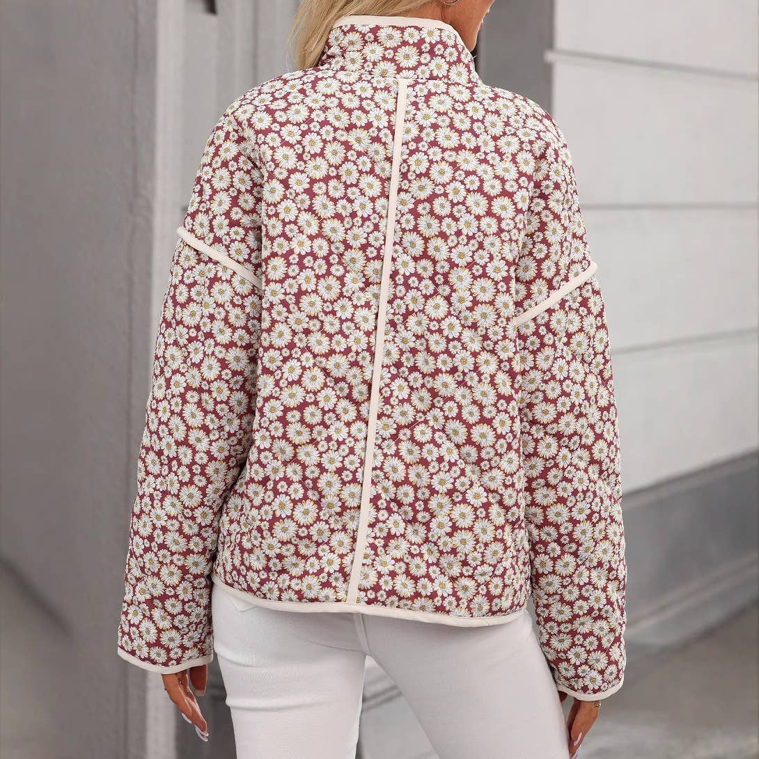 COLOR CONTRAST COLLAR DOUBLE POCKET CASUAL JACKET