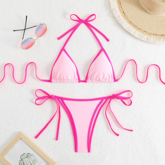 SOLID COLOR BIKINI SET - SEXY TIE SIDE SWIMSUIT_CWMW0915