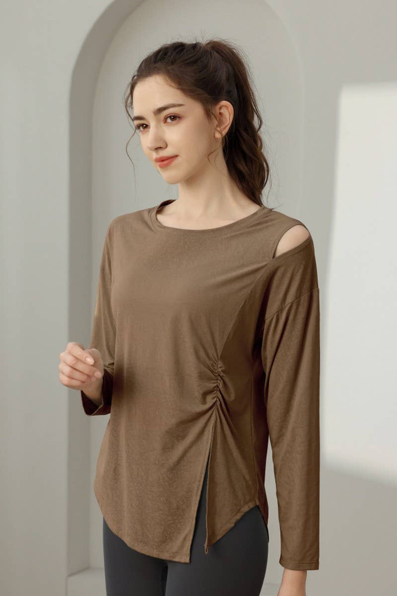 CWTBLL1592_JADE JACQUARD SLIT LOOSE SPORTS YOGA TOP