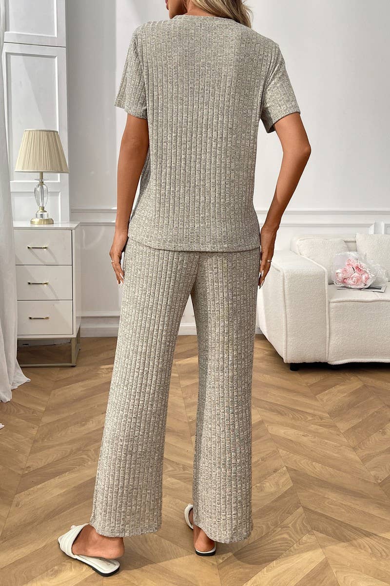 CWSPJ00462_SOLID RIBBED SHORT SLEEVE PAJAMA SET