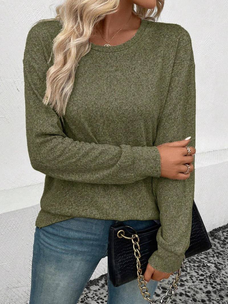CASUAL LOOSE SOLID COLOR CREW NECK SWEATER