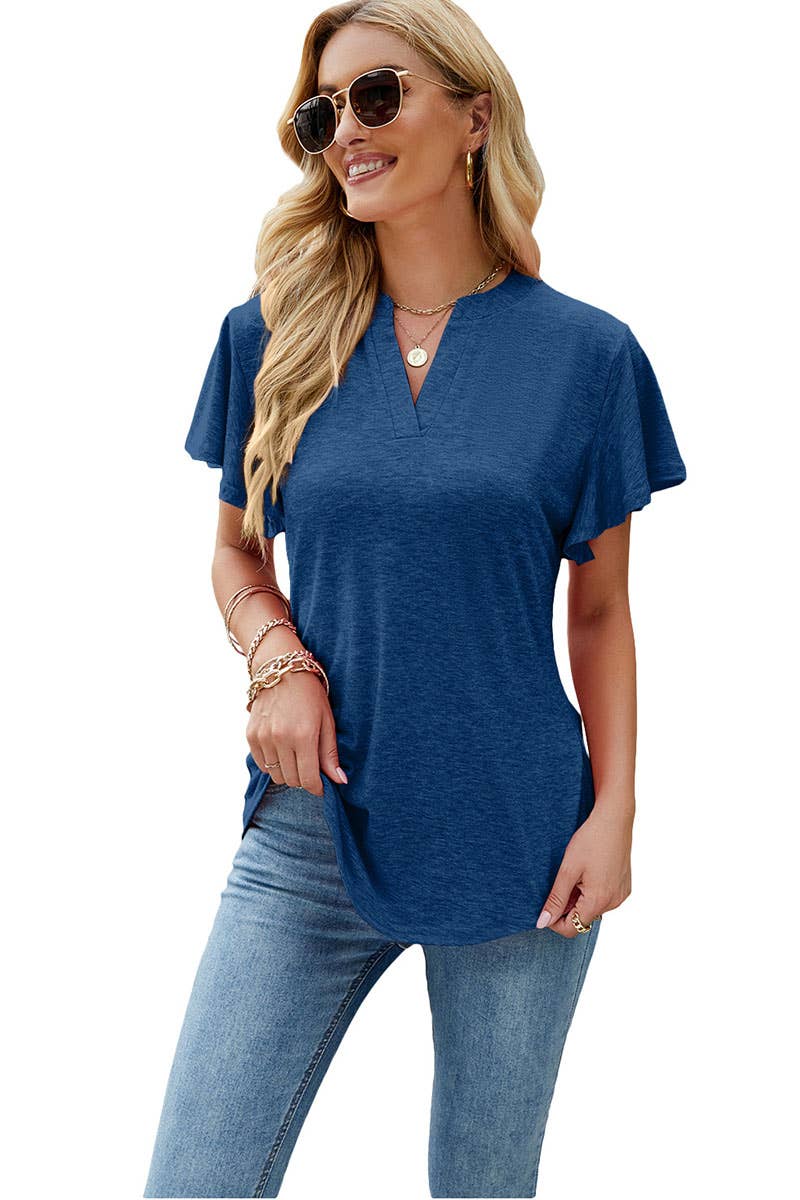 CWTBLS0306_V-Neck Shirt Sleeve Top