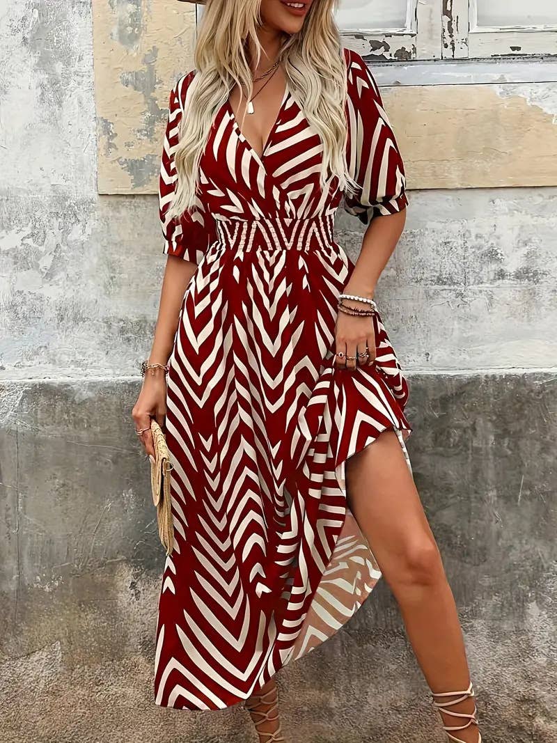 elegant printed tie-dyed large-sleeved dress