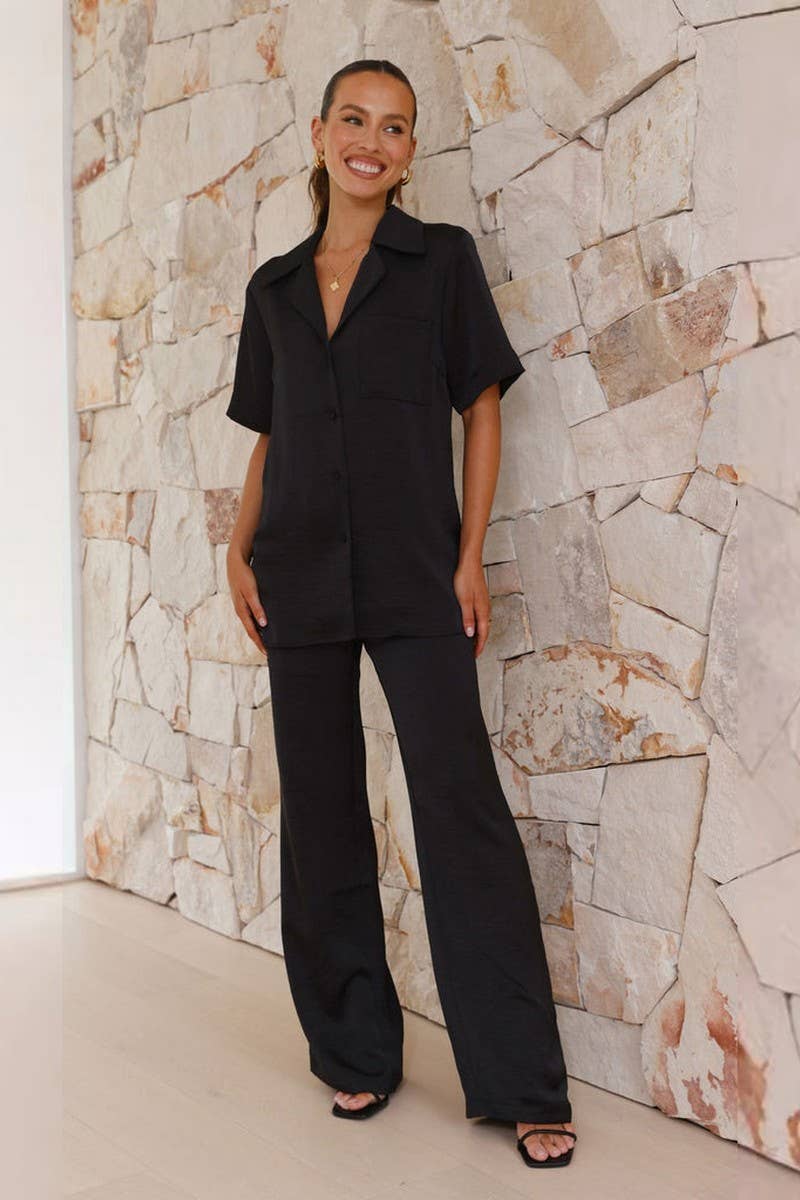 CWSPJ0432_SOLID LAPEL SHORT SLEEVE PAJAMA SET WITH PANTS