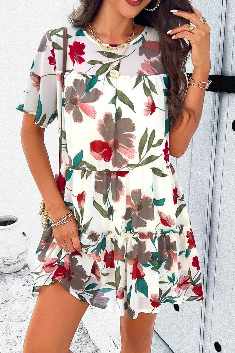 CWDSD7136_2025 LEISURE HOLIDAY PRINT SHORT SLEEVE DRESS