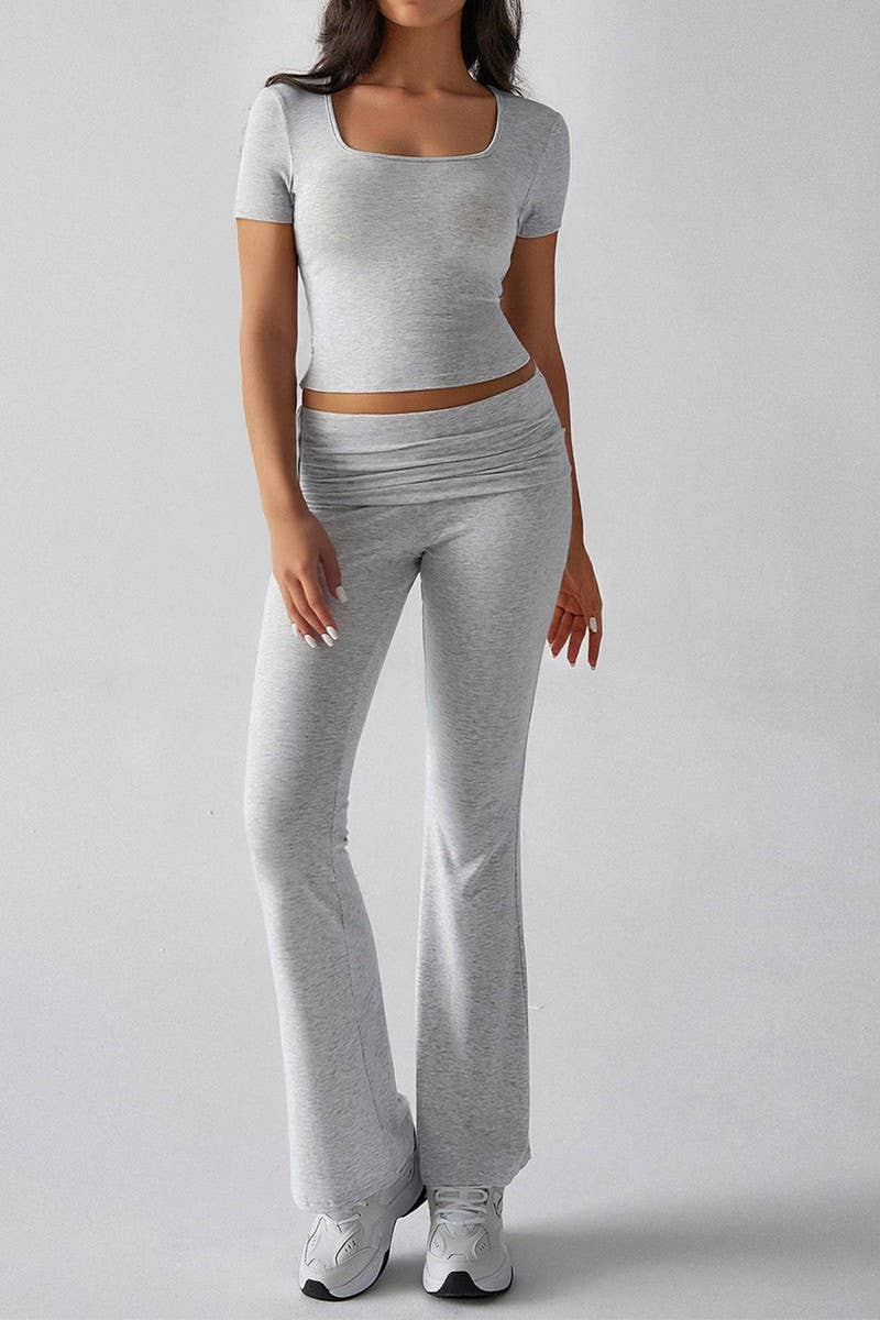 CWSS1188_SPORTS SOLID COLOR NAVEL-BARING TWO-PIECE SUIT