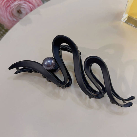 Wave Pearl Hair Claw - Oversized Metal Shark Clip_CWAHA0290