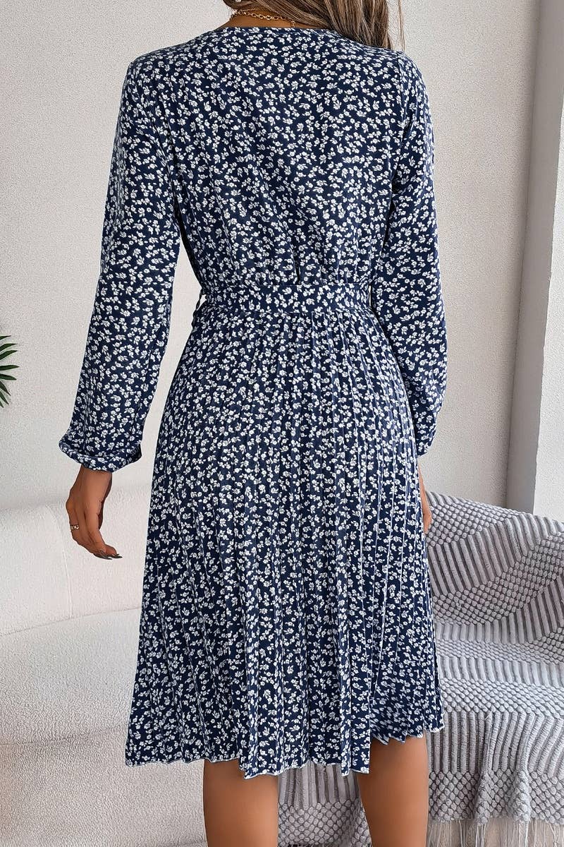 CWDSD4657_LONG-SLEEVED FLORAL PLEATED ONE-PIECE SKIRT