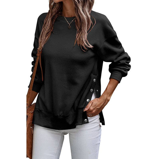Casual style split loose long-sleeved sweatshirt