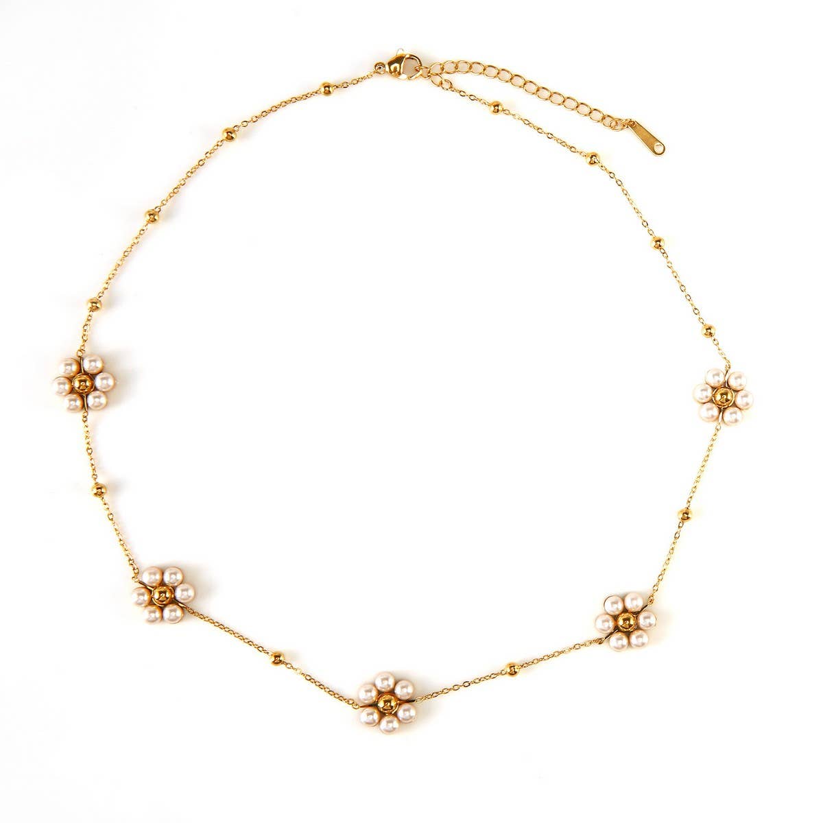 Fashion Steel Daisy Necklace with Pearl Set_CWMM8837
