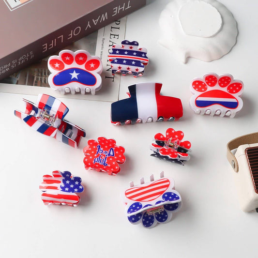 CWAHA1239_4TH OF JULY FLAG PETAL SHAPE HAIR CLAW CLIP