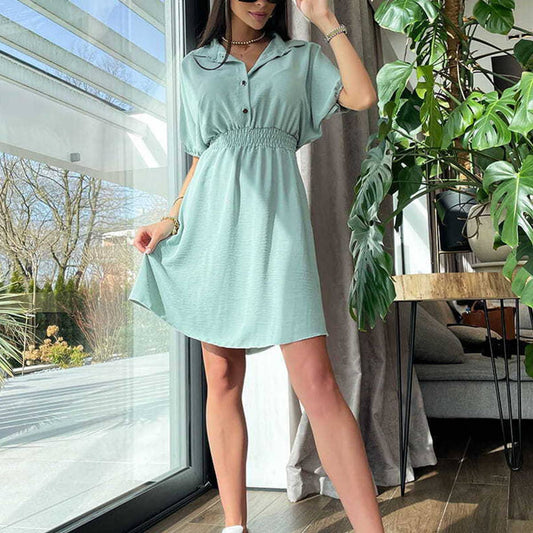 Dress with collar buttoned up waist