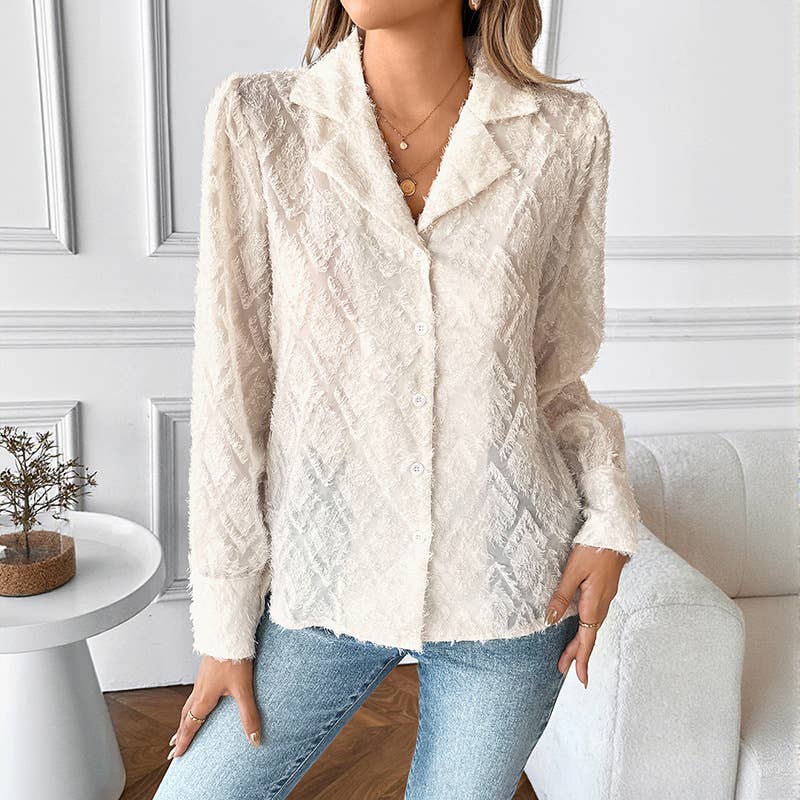 Diamond-patterned suit collar long-sleeved shirt