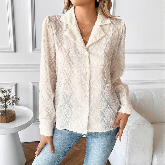 Diamond-patterned suit collar long-sleeved shirt