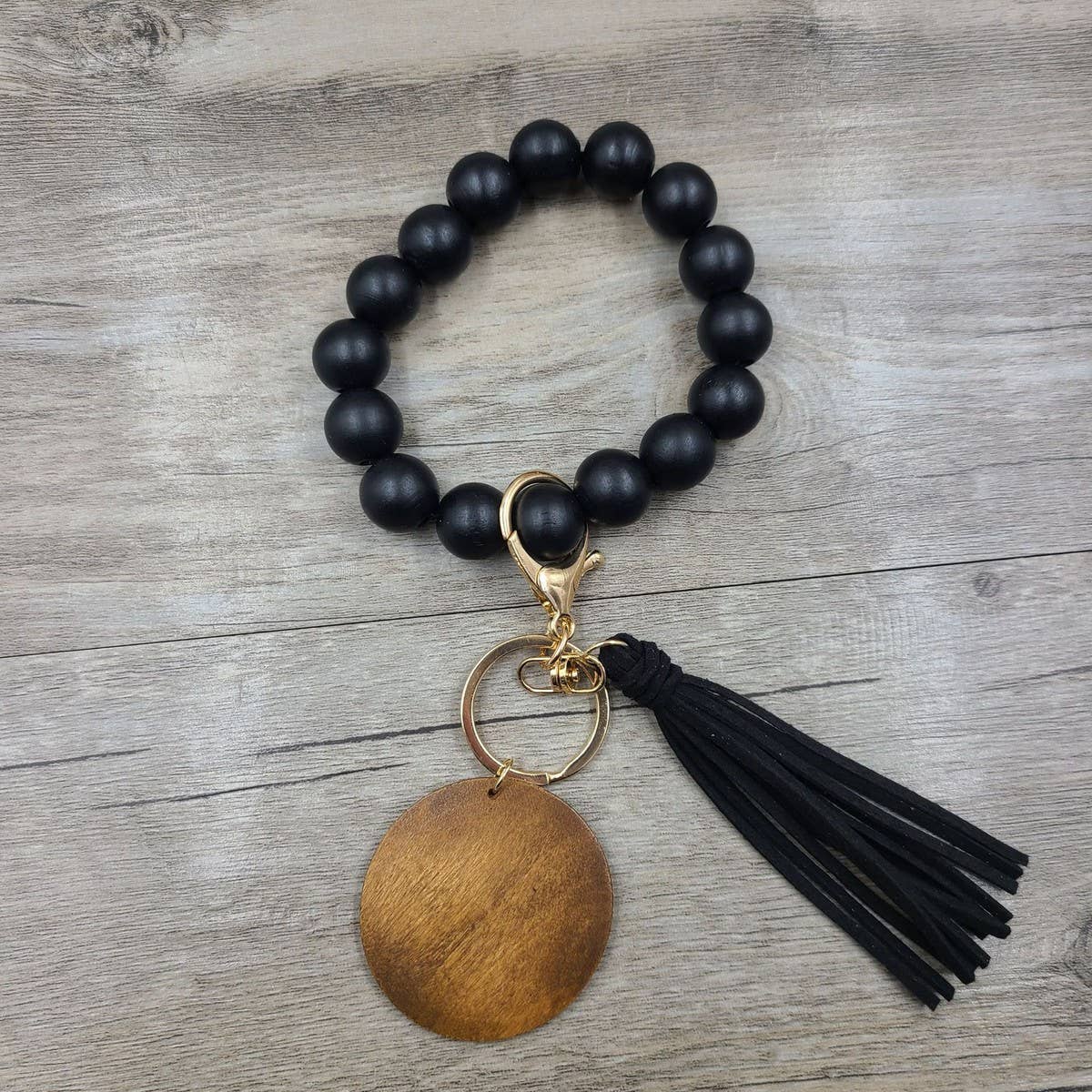 MULTI COLORED WOODEN BEAD BRACELET KEYCHAIN
