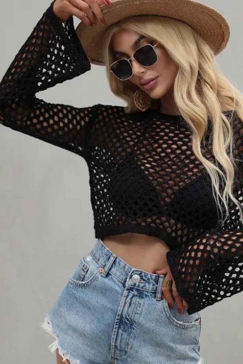 CWTSTSL0109_SPRING AND SUMMER CREW NECK HOLLOW KNIT CARDIGAN