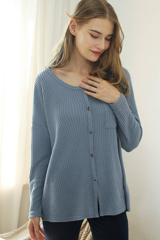CWTSTL722_R NECK DETAILED BUTTON PULLOVER SWEATER KNIT TOP